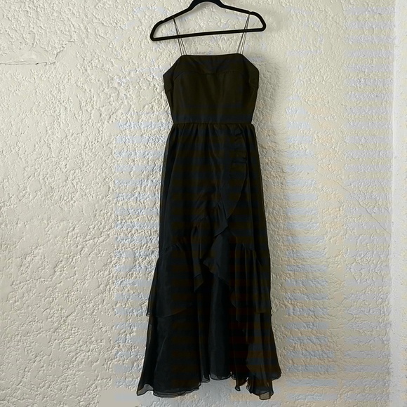 Vintage Valentino Black Long Asymmetric Ruffled Cocktail Dress, Size 10 Gown - Picture 12 of 15